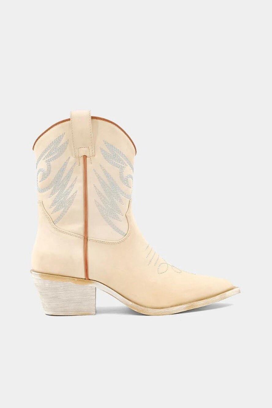Shu Shop Women’s Zahara Cowboy Boot Cream/Blue Size 6.5 Western Rodeo Cowgirl